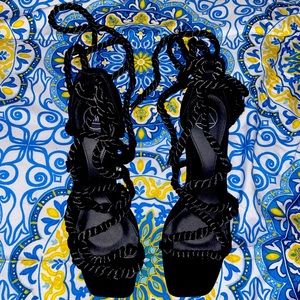 Womens Missguided rope lace up sandal heel 🖤